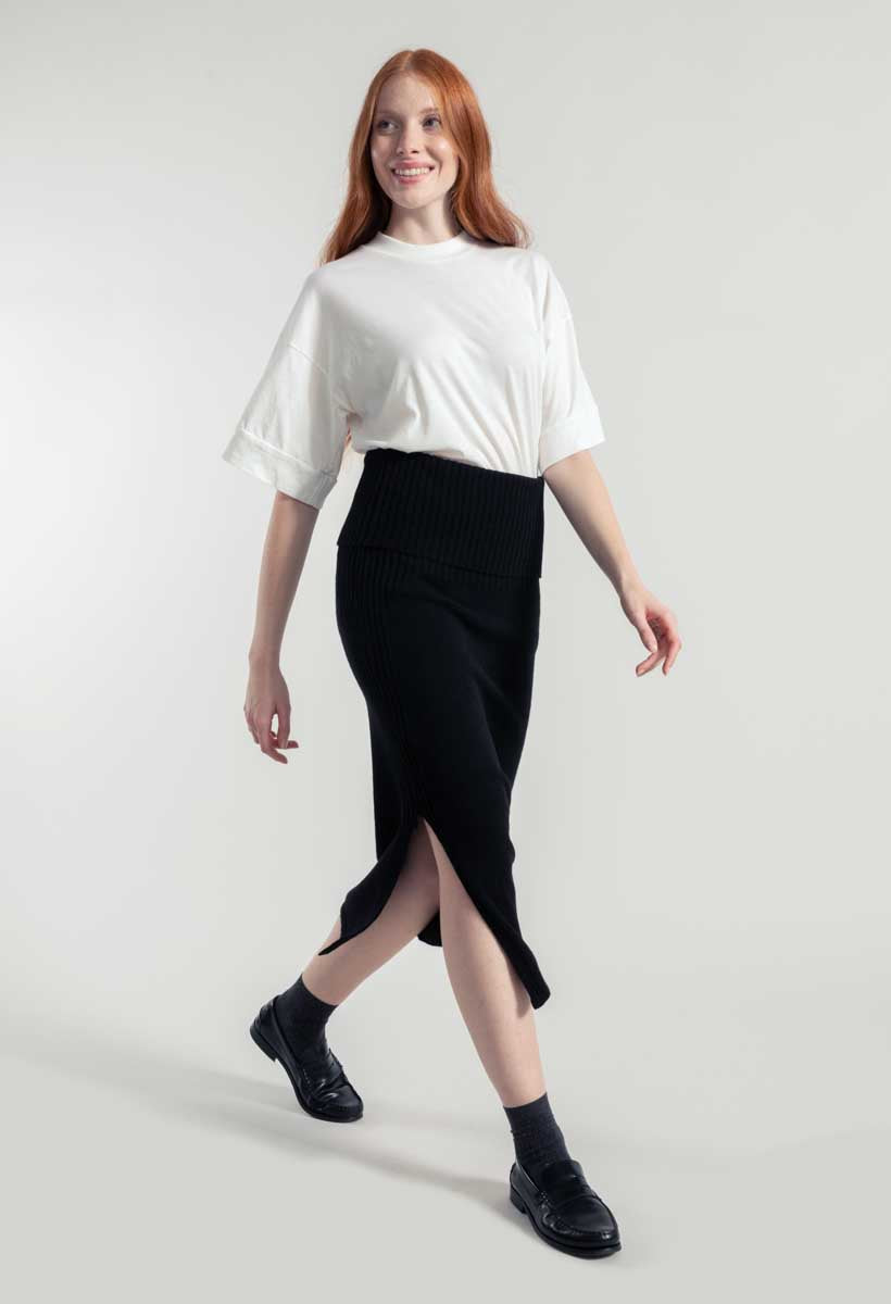 Gonna Lunga Cashmere Rigenerato Ginevra Nero - Moda Circolare Rifò