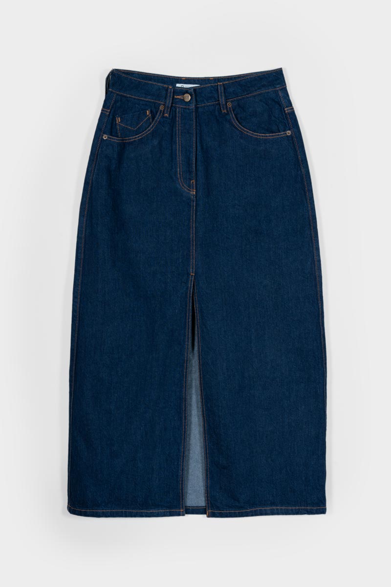 Gonna Jeans Lunga Donna Denim Riciclato Blu Egle - Rifò