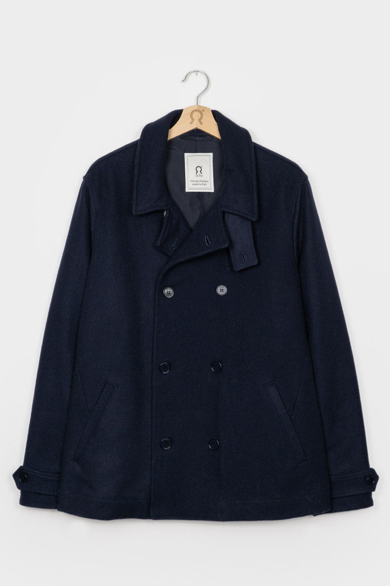 Giacca Peacoat Uomo Lana Rigenerata Achab Blu Marina Moda Circolare Rifo