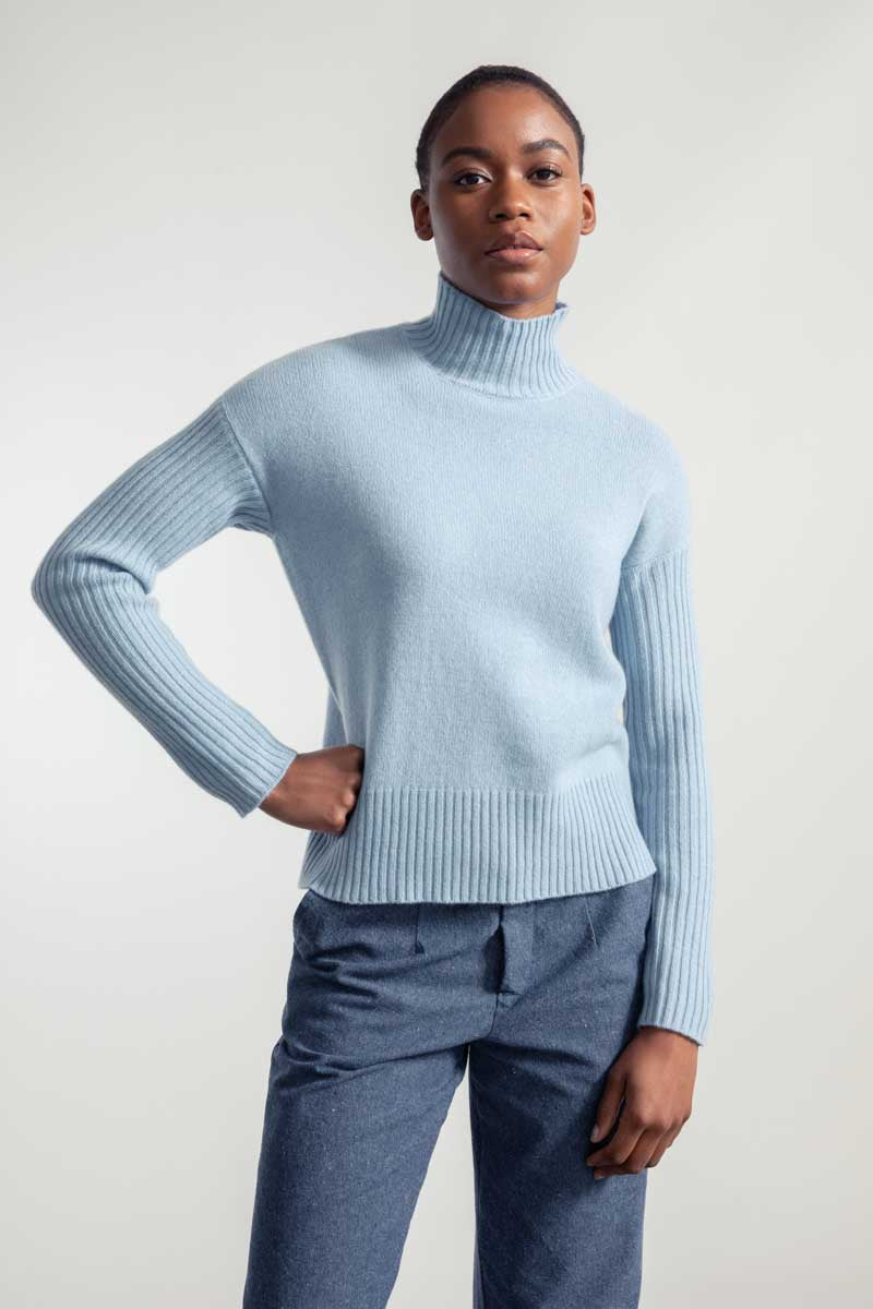 Maglia Donna Cashmere Rigenerato Erminia Azzurro