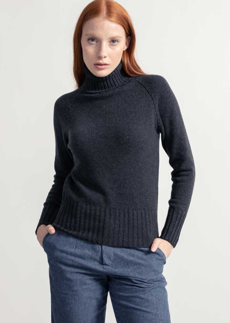 Maglia Collo Alto Donna Cashmere Rigenerato Susanna Grigio Carbone