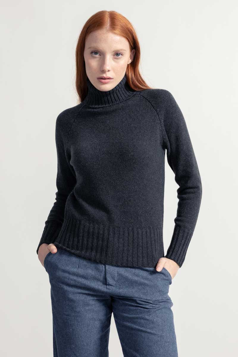 Maglia Collo Alto Donna Cashmere Rigenerato Susanna Grigio Carbone