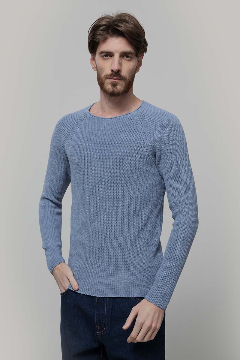 Maglia Uomo Cotone Rigenerato Francesco Blu Azzurro