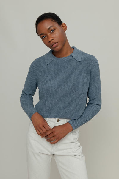 Bleu sarcelle vif chiné | Pull à col rond - Femme - Laine d'agneau Bleu sarcelle vif chiné | Pull à col rond - Femme - Laine d'agneau