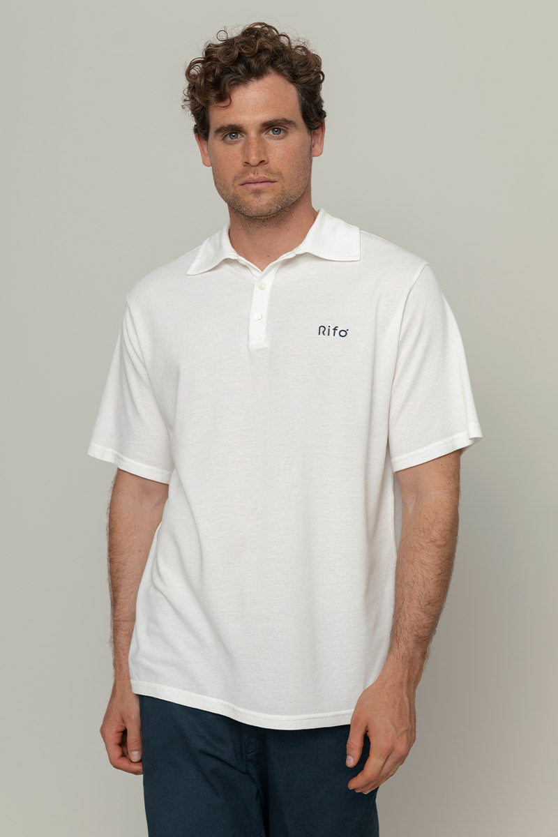 Maglietta Polo Uomo Manica Corta Cotone Bianco - Moda Circolare Rifò