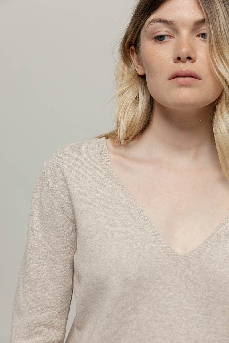 Maglia Donna Cotone Rigenerato Aura Beige