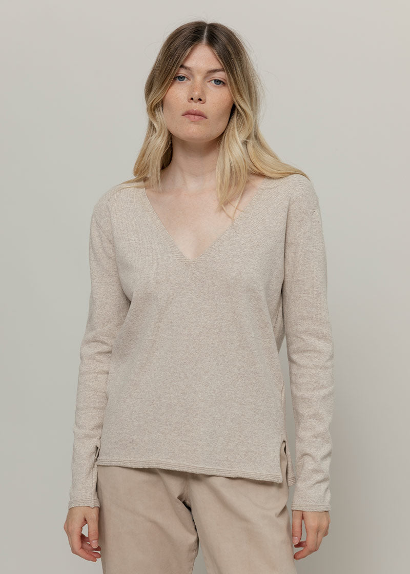 Maglia Donna Cotone Rigenerato Aura Beige