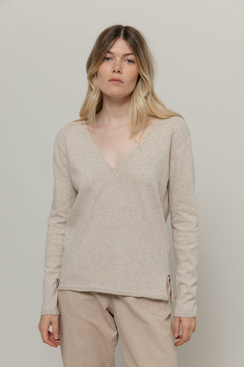 Maglia Donna Cotone Rigenerato Aura Beige