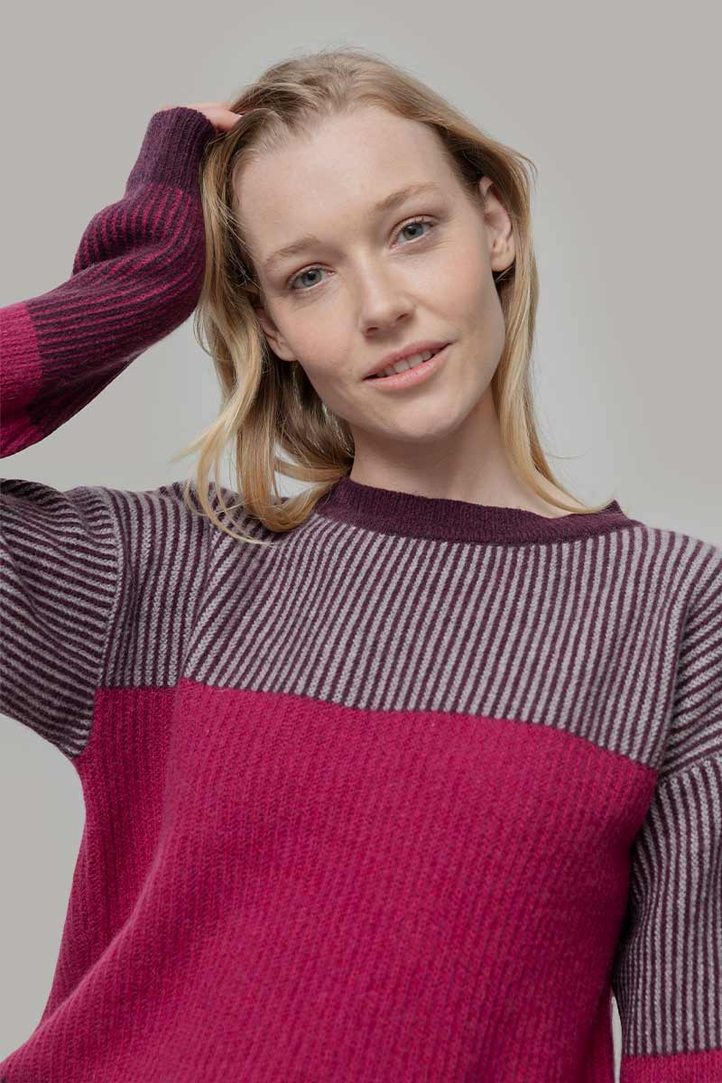 Maglia Unisex Cashmere Rigenerato Zero Waste Trio Viola Melanzana