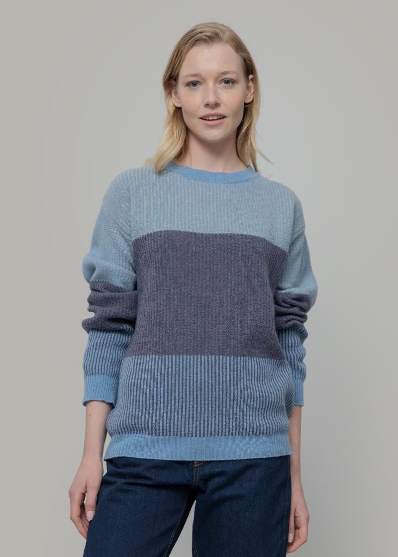 Maglia Unisex Cashmere Rigenerato Zero Waste Trio Azzurro Ortensia