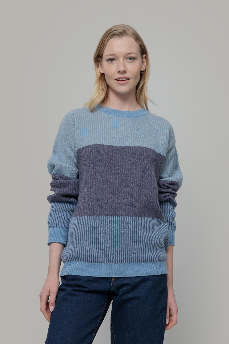 Maglia Unisex Cashmere Rigenerato Zero Waste Trio Azzurro Ortensia