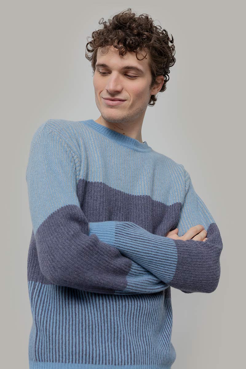 Maglia Unisex Cashmere Rigenerato Zero Waste Trio Azzurro Ortensia