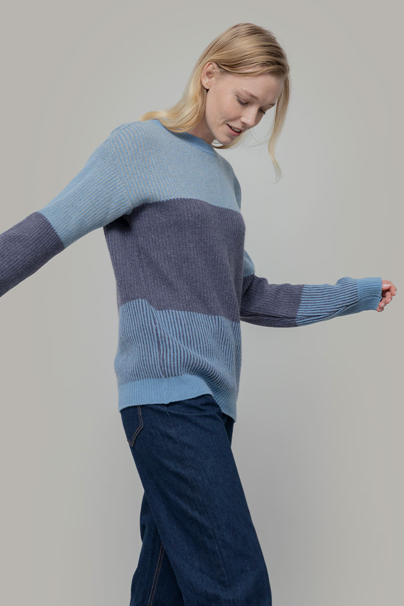 Maglia Unisex Cashmere Rigenerato Zero Waste Trio Azzurro Ortensia