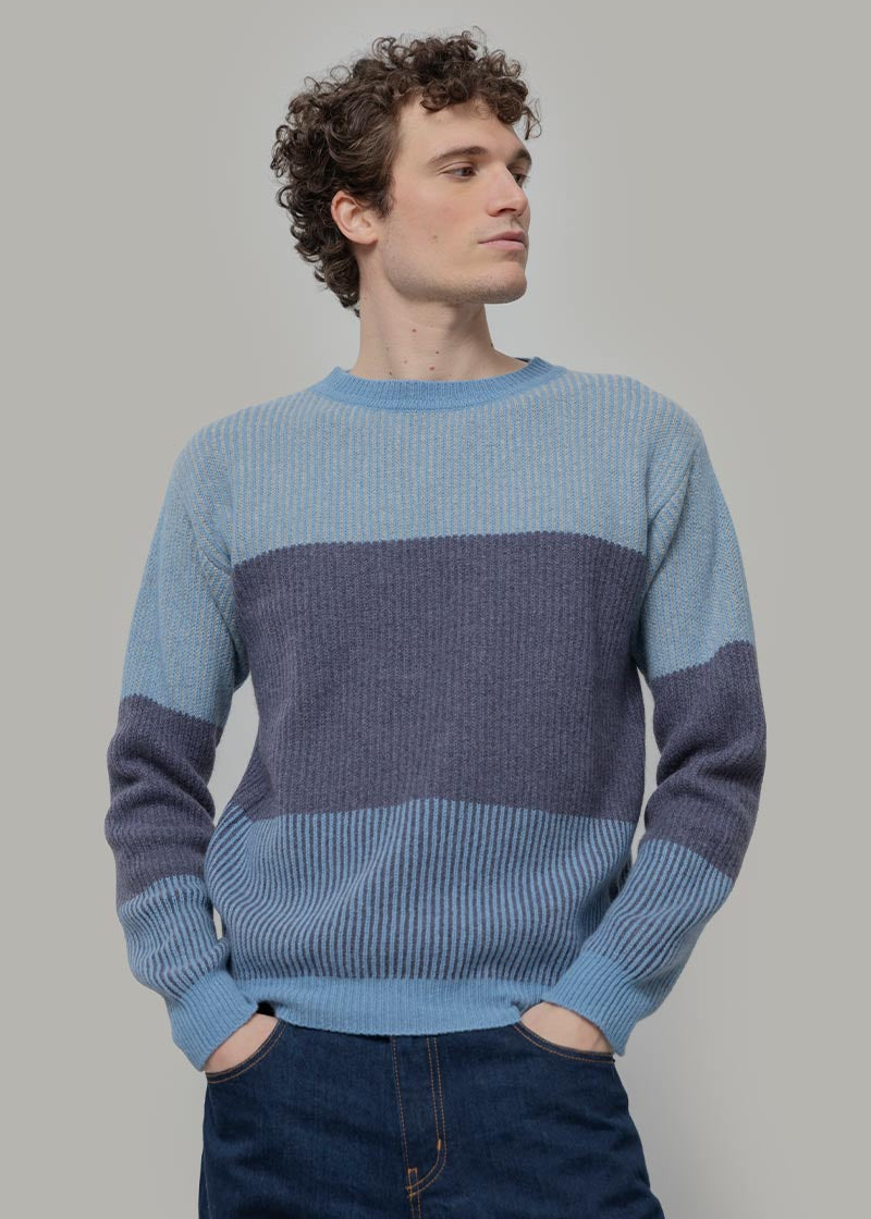 Maglia Unisex Cashmere Rigenerato Zero Waste Trio Azzurro Ortensia