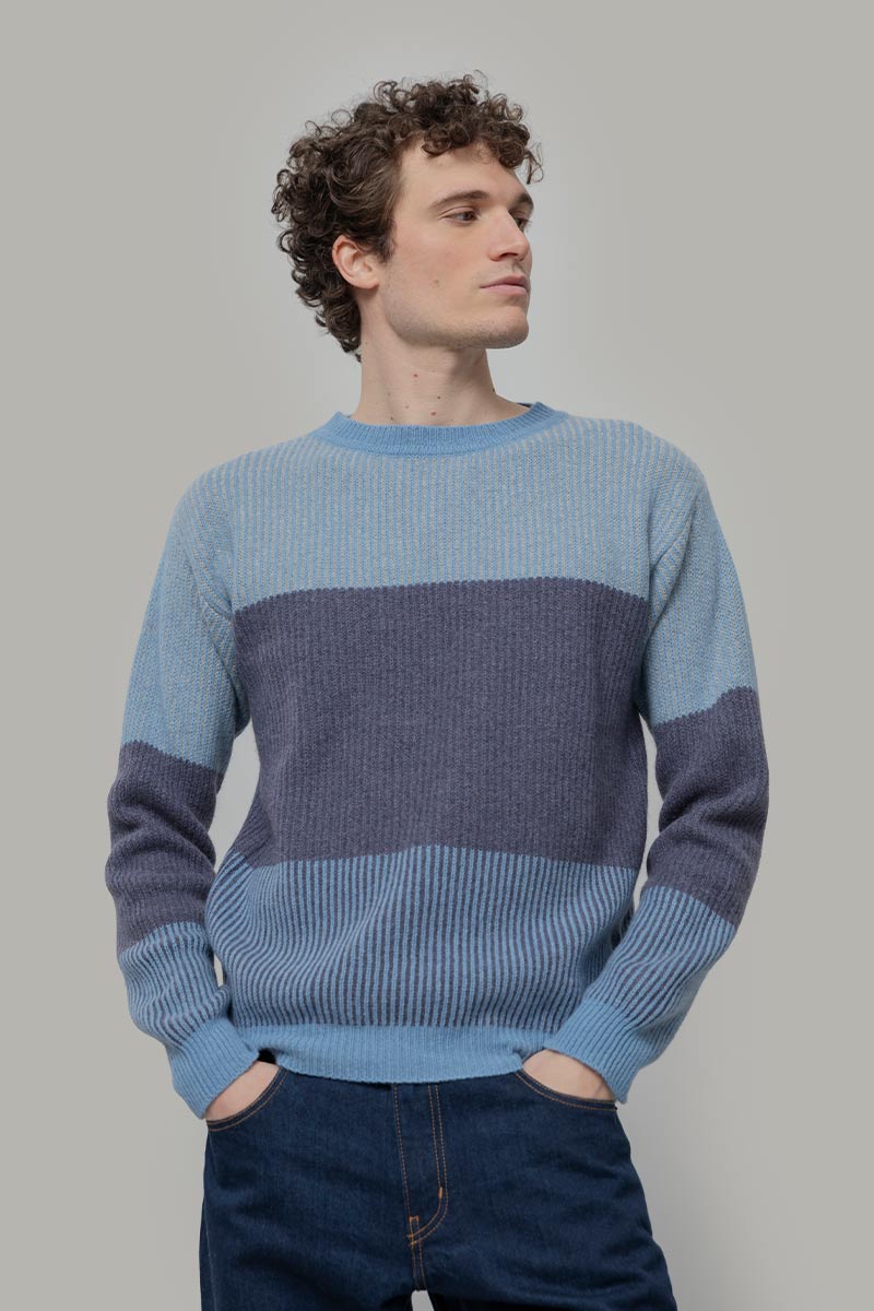 Maglia Unisex Cashmere Rigenerato Zero Waste Trio Azzurro Ortensia