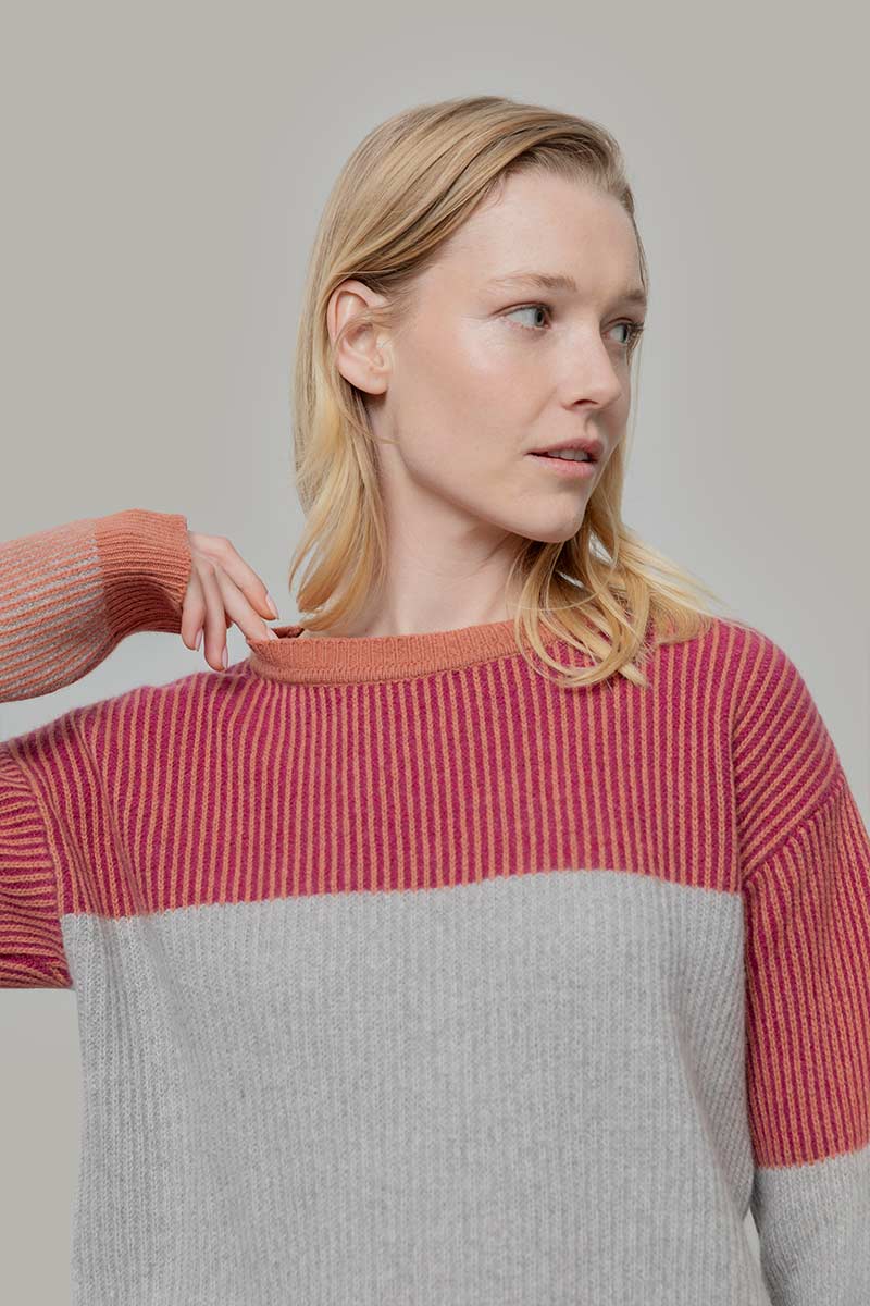 Maglia Unisex Cashmere Rigenerato Zero Waste Trio Arancio Pompelmo