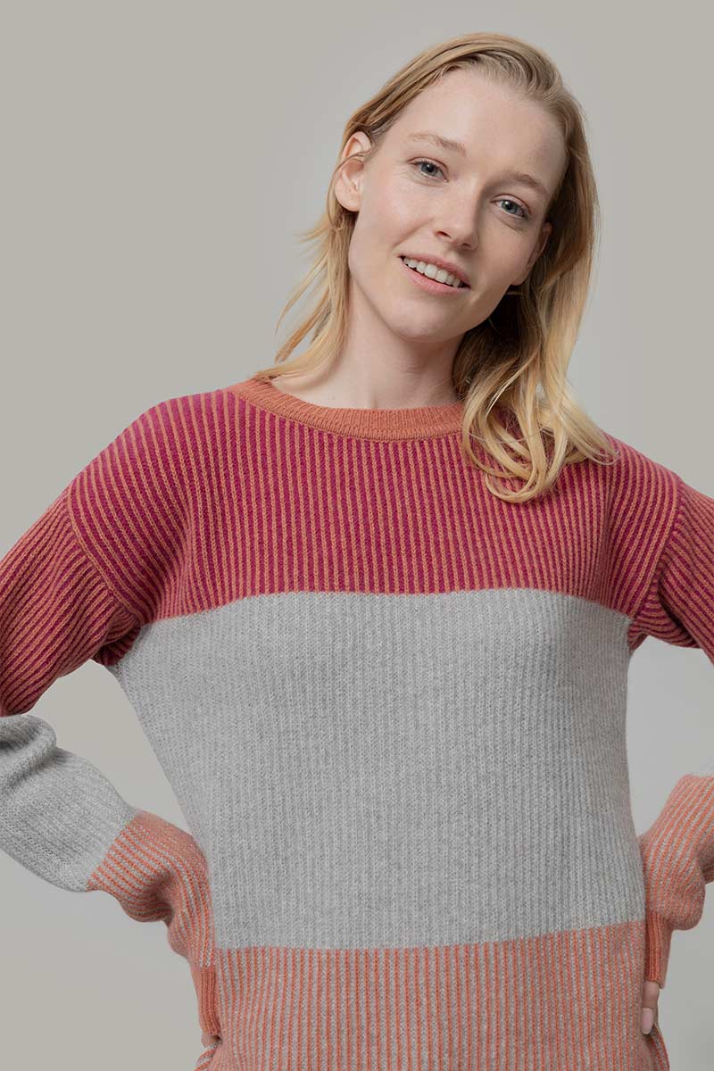 Maglia Unisex Cashmere Rigenerato Zero Waste Trio Arancio Pompelmo