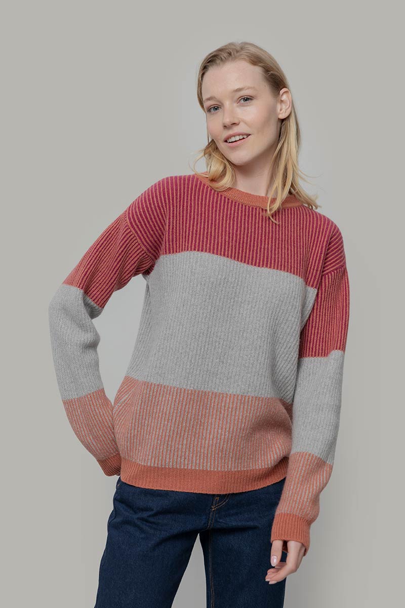 Maglia Unisex Cashmere Rigenerato Zero Waste Trio Arancio Pompelmo