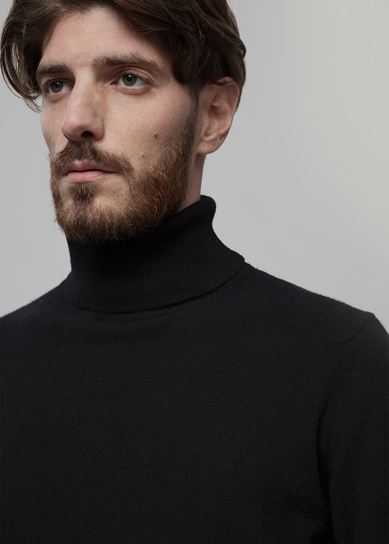 Maglia Collo Alto Uomo Cashmere Rigenerato Alberto Nero