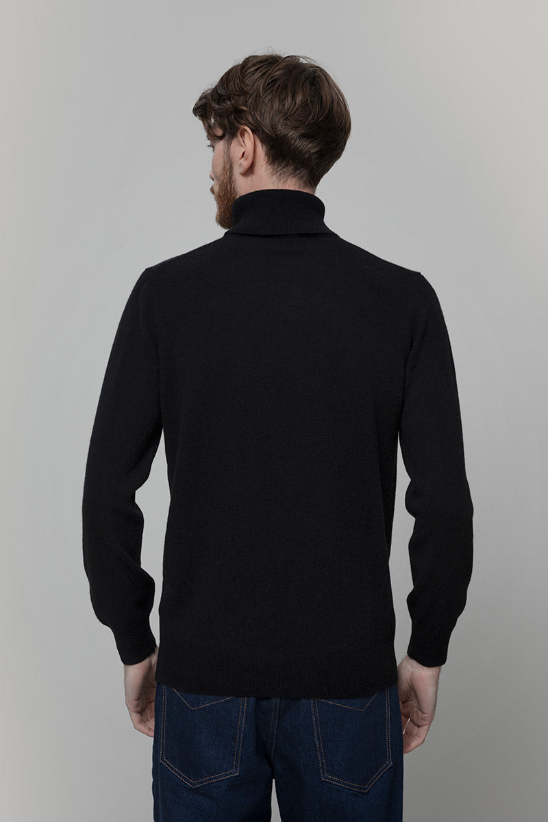 Maglia Collo Alto Uomo Cashmere Rigenerato Alberto Nero