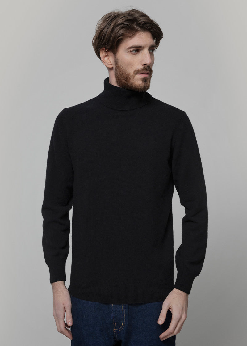 Maglia Collo Alto Uomo Cashmere Rigenerato Alberto Nero