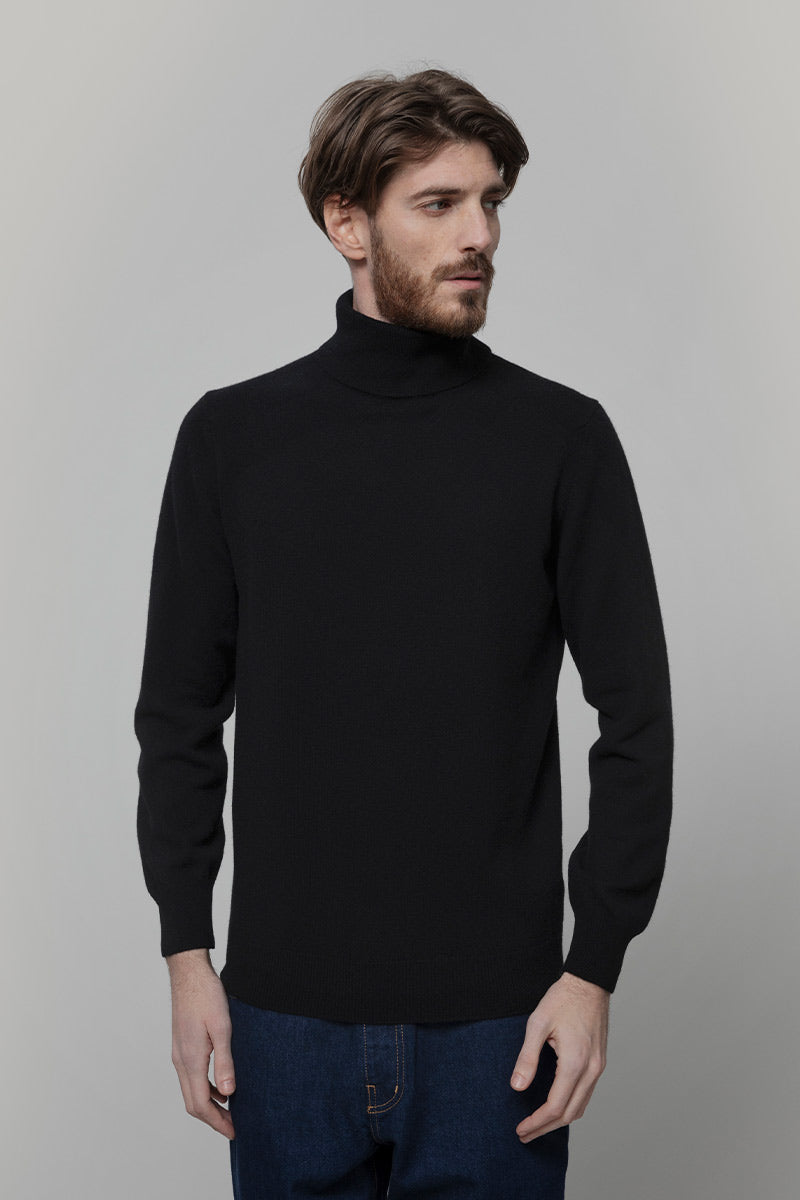 Maglia Collo Alto Uomo Cashmere Rigenerato Alberto Nero