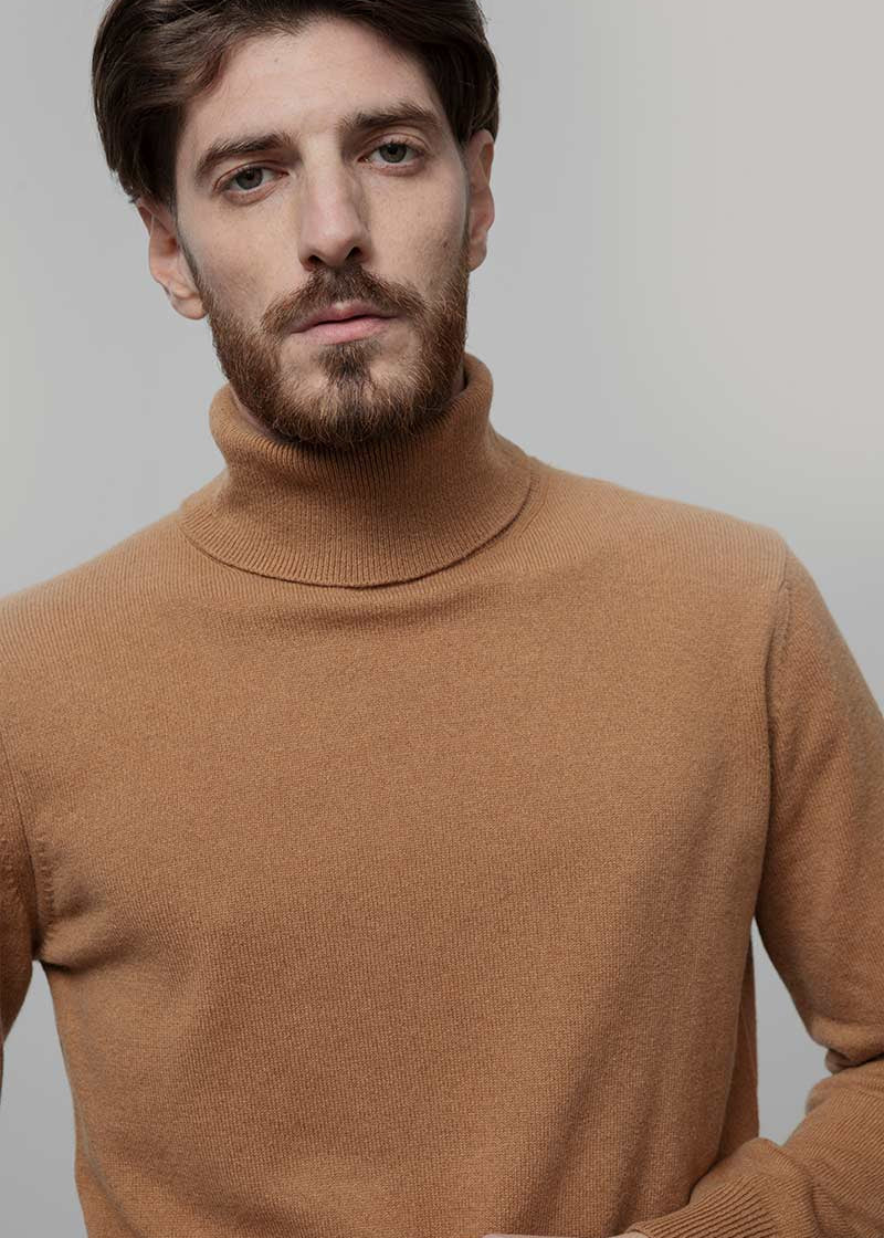 Maglia Collo Alto Uomo Cashmere Rigenerato Alberto Beige