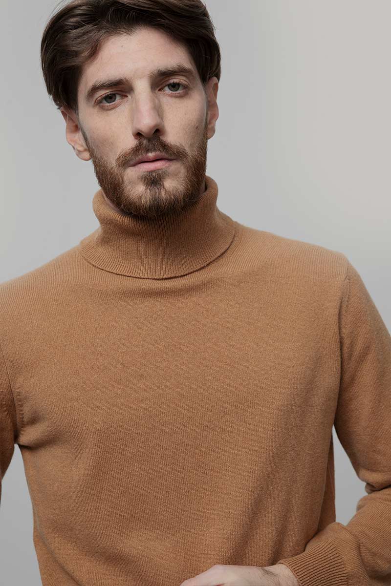 Maglia Collo Alto Uomo Cashmere Rigenerato Alberto Beige