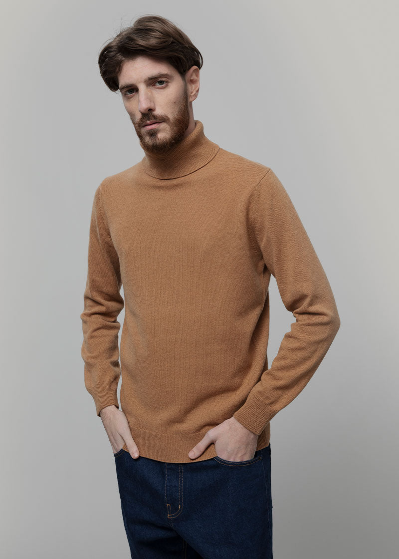 Maglia Collo Alto Uomo Cashmere Rigenerato Alberto Beige