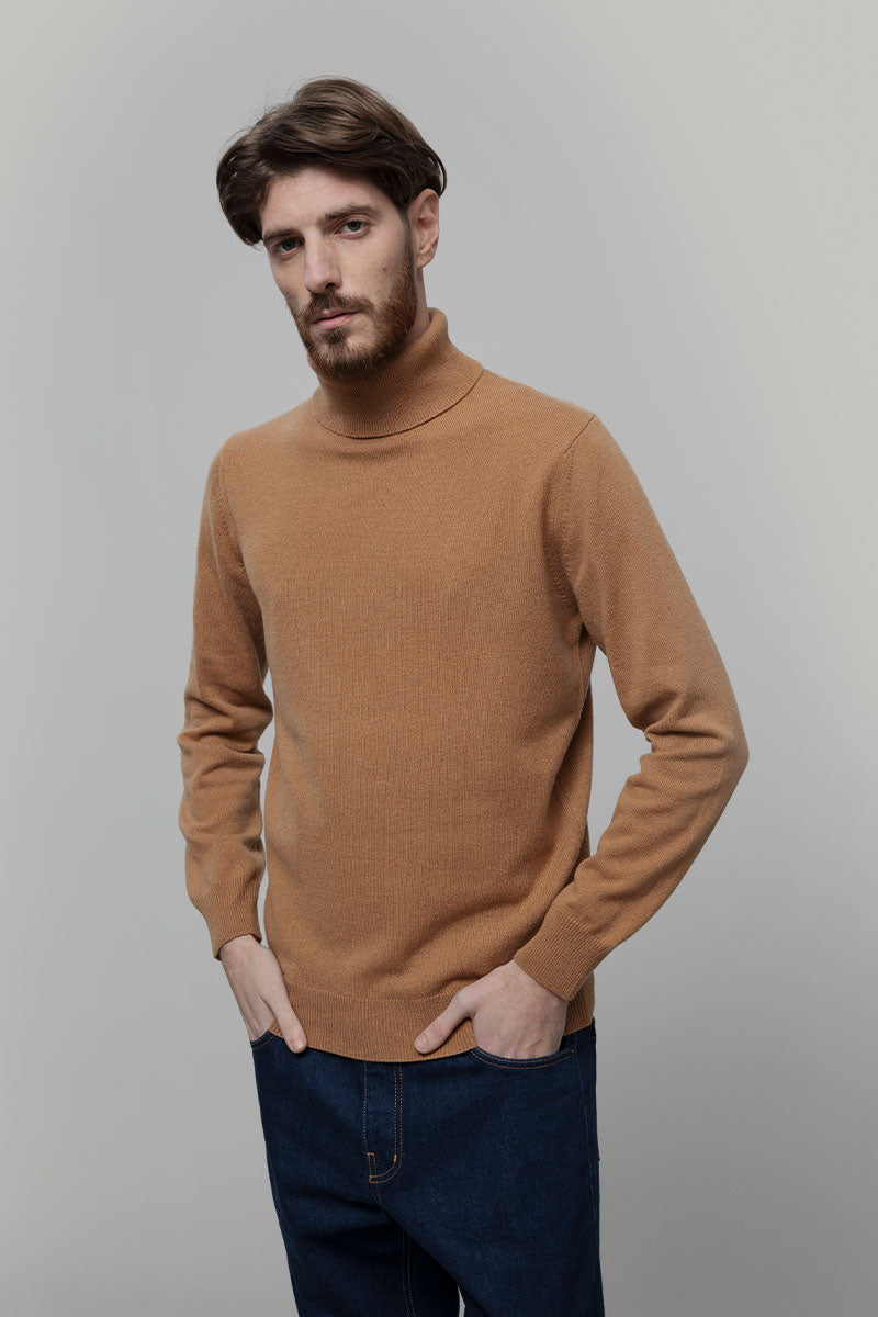 Maglia Collo Alto Uomo Cashmere Rigenerato Alberto Beige