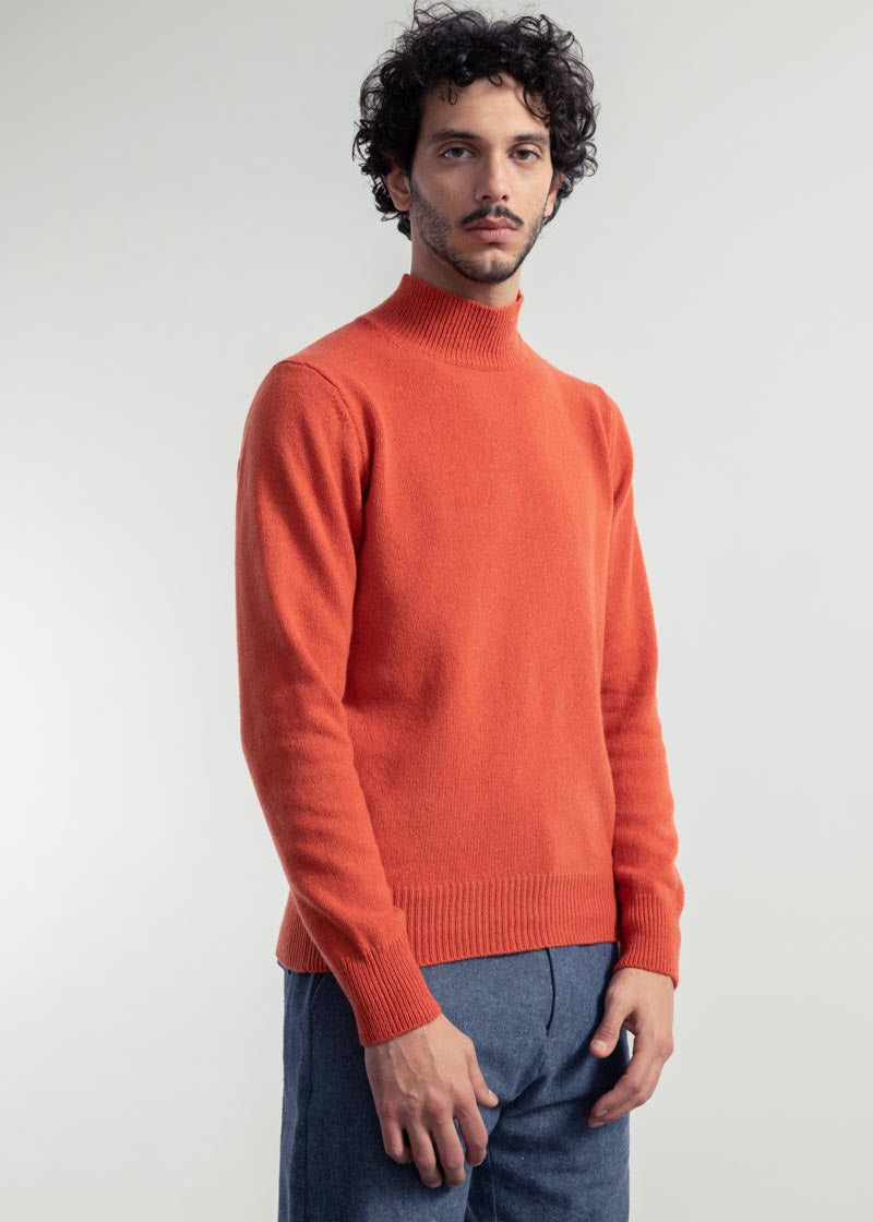 Maglia Collo Alto Uomo Cashmere Rigenerato Clemente Arancio