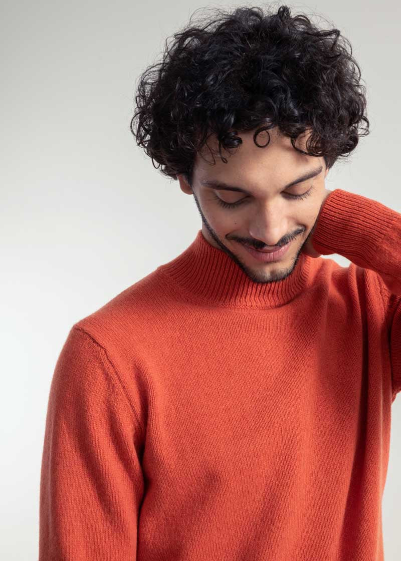 Maglia Collo Alto Uomo Cashmere Rigenerato Clemente Arancio