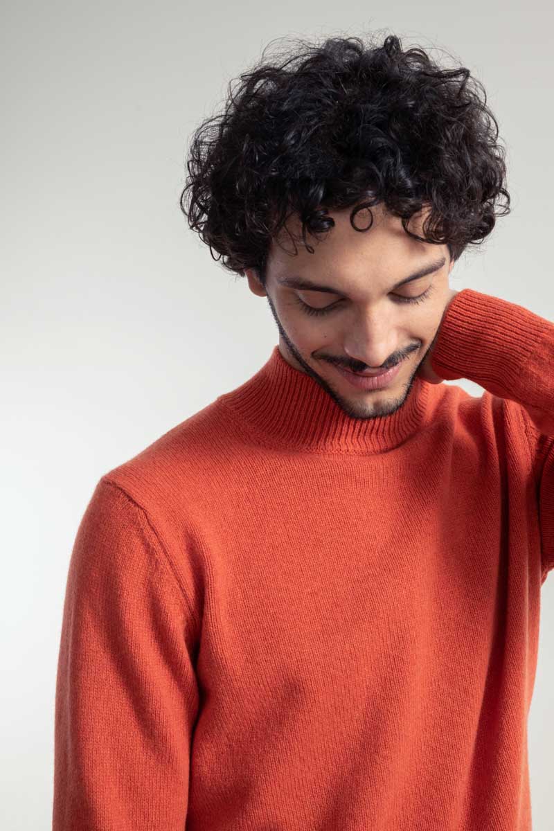 Maglia Collo Alto Uomo Cashmere Rigenerato Clemente Arancio