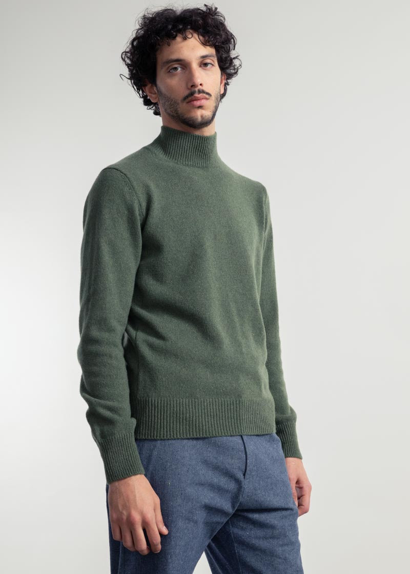 Maglia Collo Alto Uomo Cashmere Rigenerato Clemente Verde