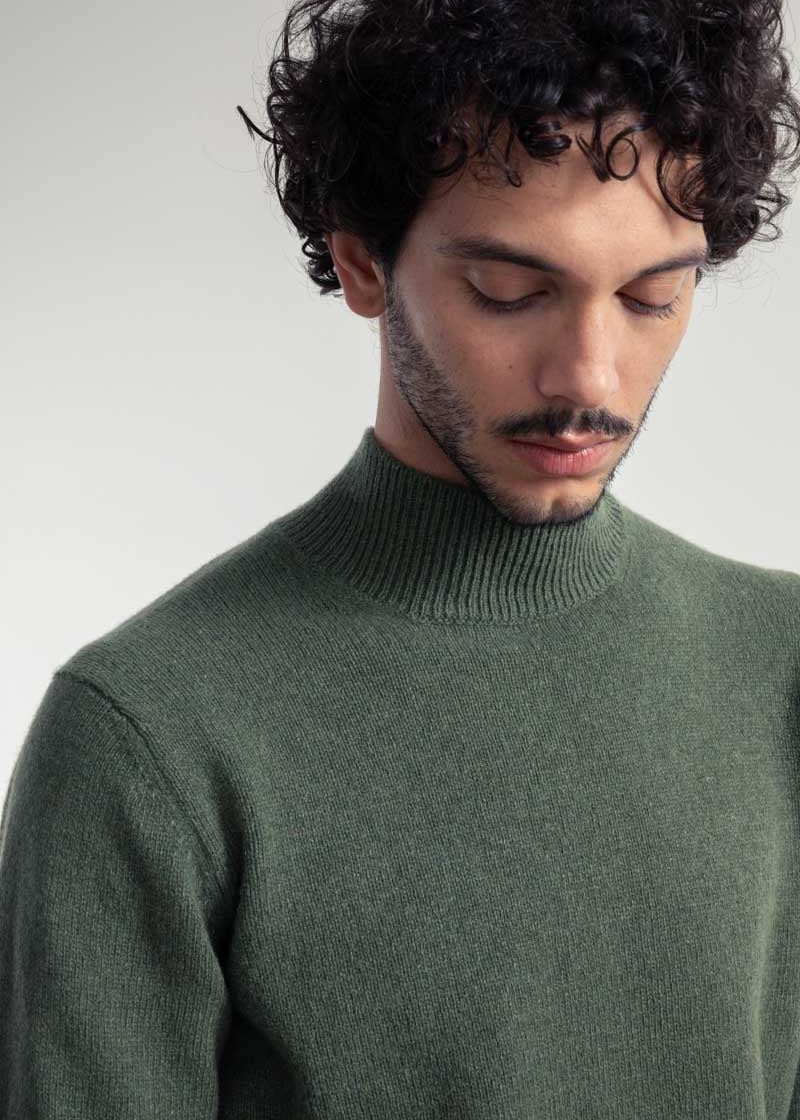 Maglia Collo Alto Uomo Cashmere Rigenerato Clemente Verde