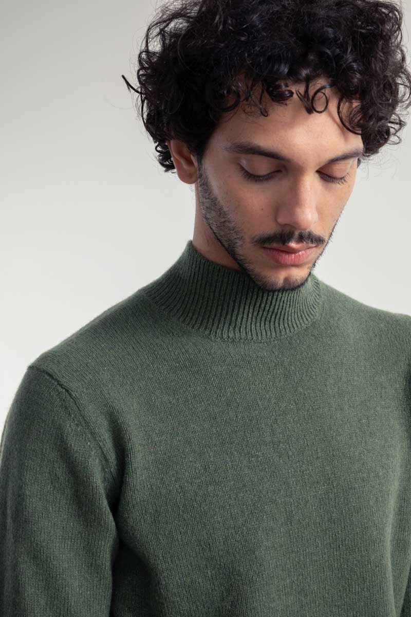 Maglia Collo Alto Uomo Cashmere Rigenerato Clemente Verde