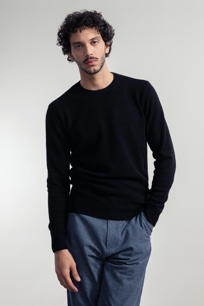 Maglia Uomo Cashmere Rigenerato Romeo Nero Moda Circolare Rifo