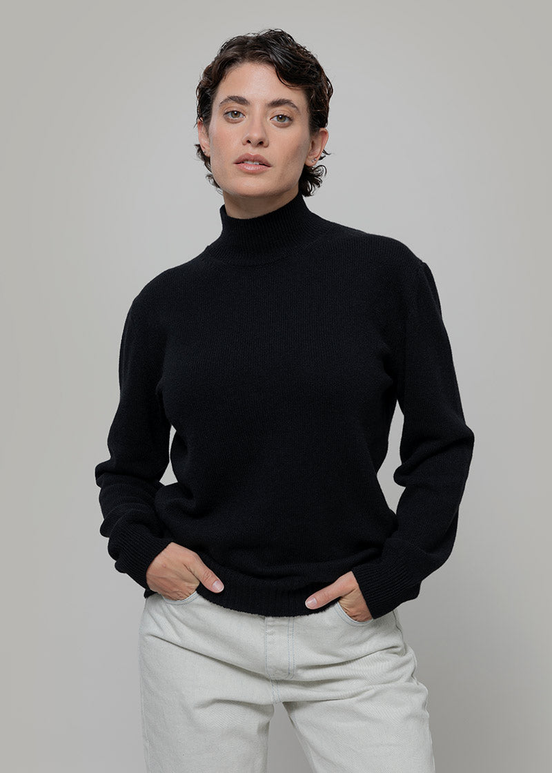 Nero Ardesia | Maglia collo alto cashmere rigenerato - Rifò Lab Moda circolare made in Italy