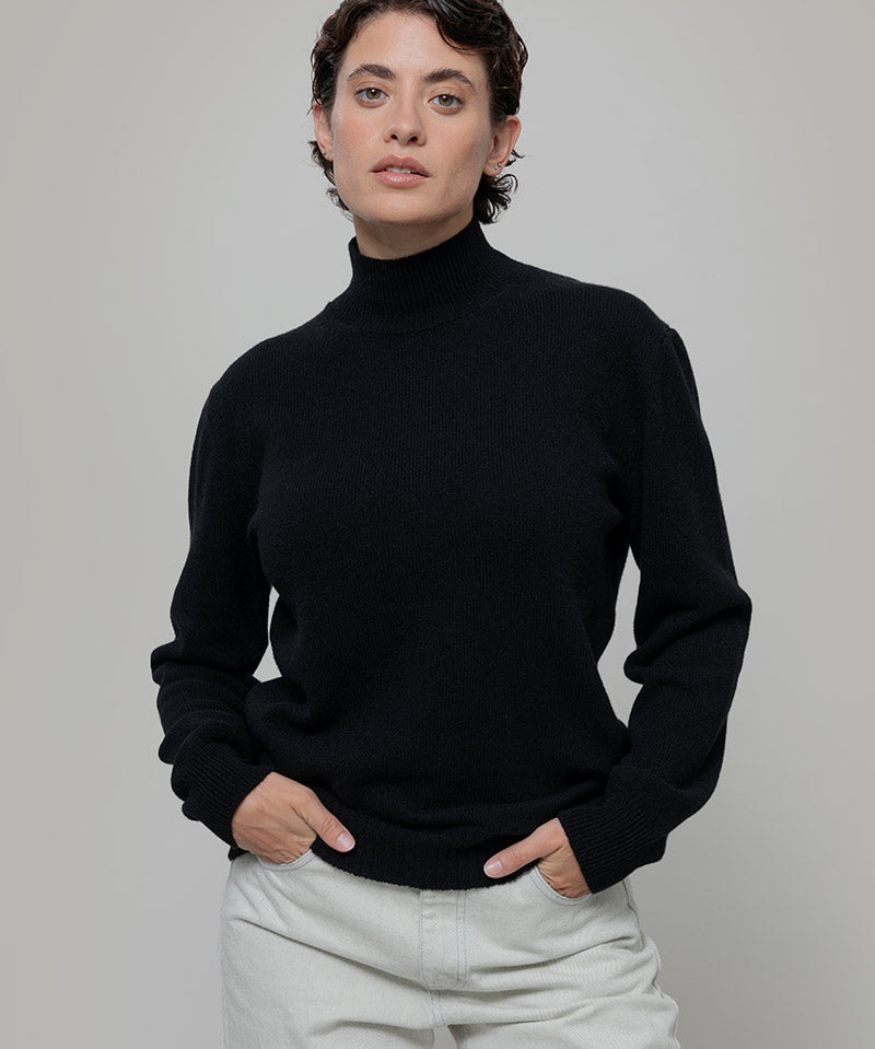 Nero Ardesia | Maglia collo alto cashmere rigenerato - Rifò Lab Moda circolare made in Italy