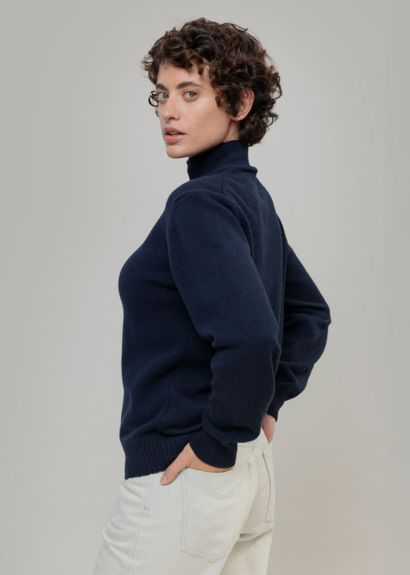 Maglia Donna Cashmere Rigenerato Edda Blu Mora