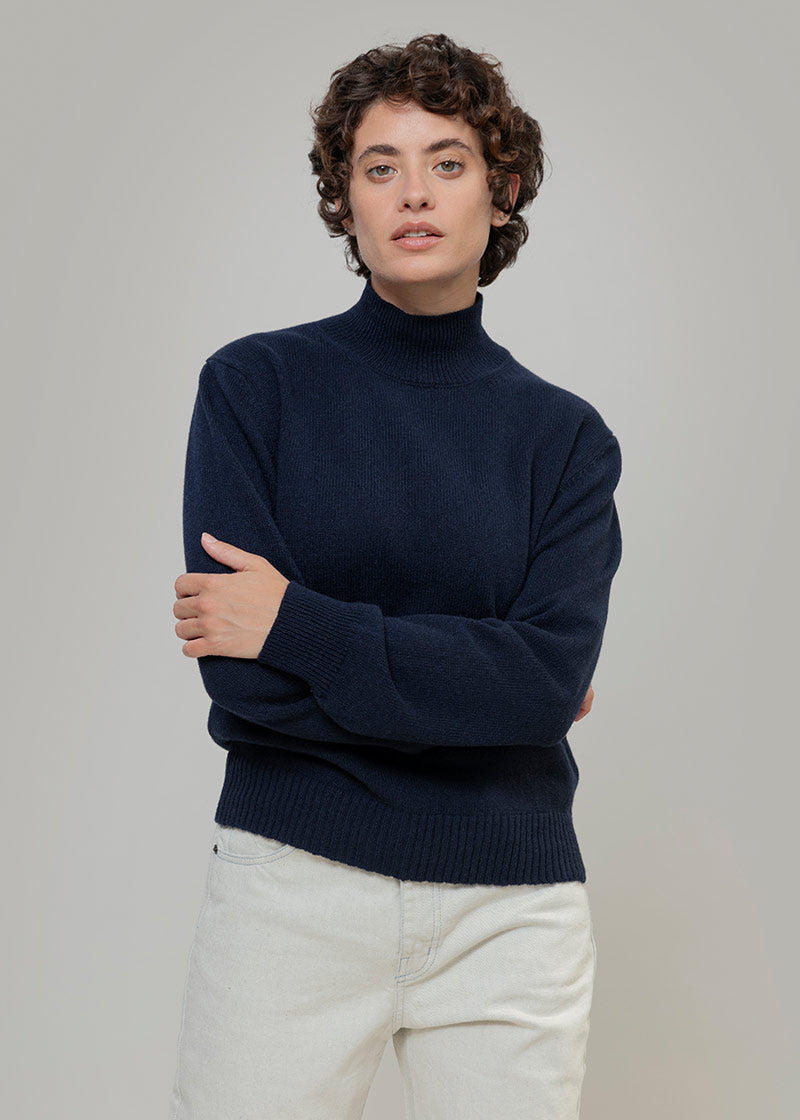 Maglia Donna Cashmere Rigenerato Edda Blu Mora