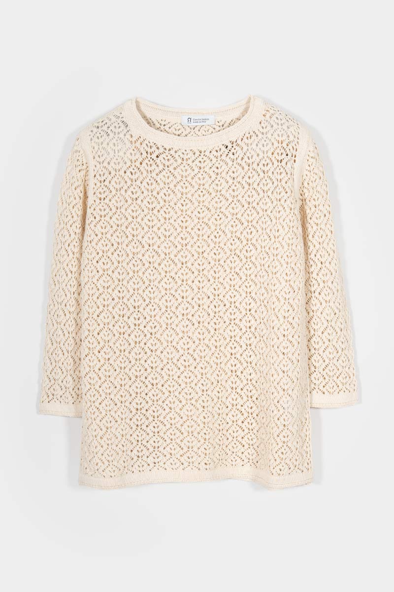 Maglia Traforata Donna Maglia Cotone Crochet Carmen - Rifò Lab Moda circolare made in Italy