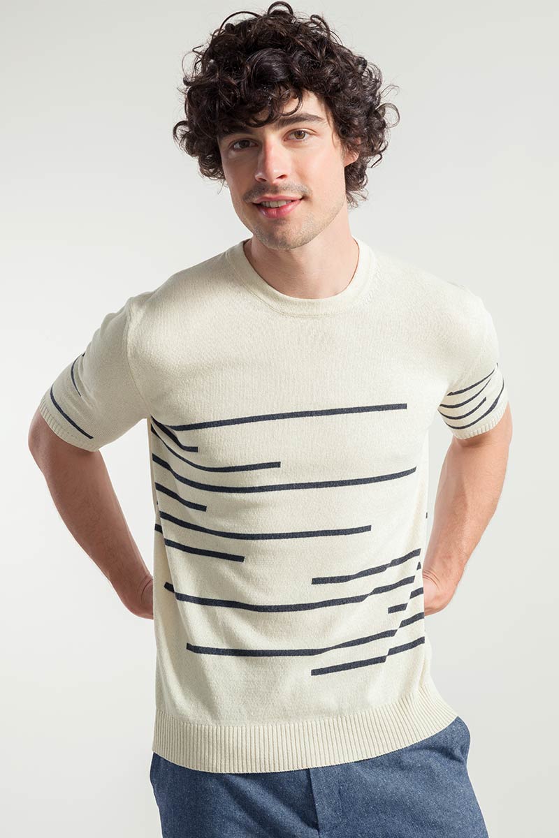 Maglia a Righe Uomo Cotone Rigenerato Adone Bianco - Rifò