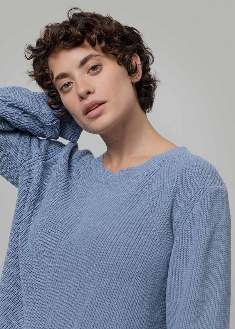 Maglia Donna Cotone Rigenerato Fanny Blu Indigo - Rifò Lab Moda circolare made in Italy