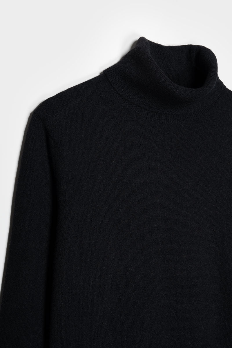 Men Turtleneck Recycled Cashmere Sweater Alberto Black Rifò