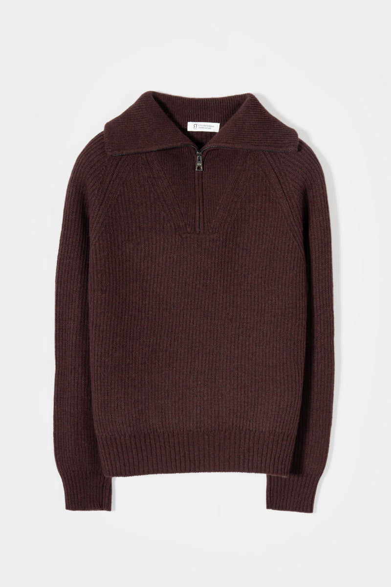 Women Quarter-Zip Turtleneck Sweater Wool Brown - Rifò
