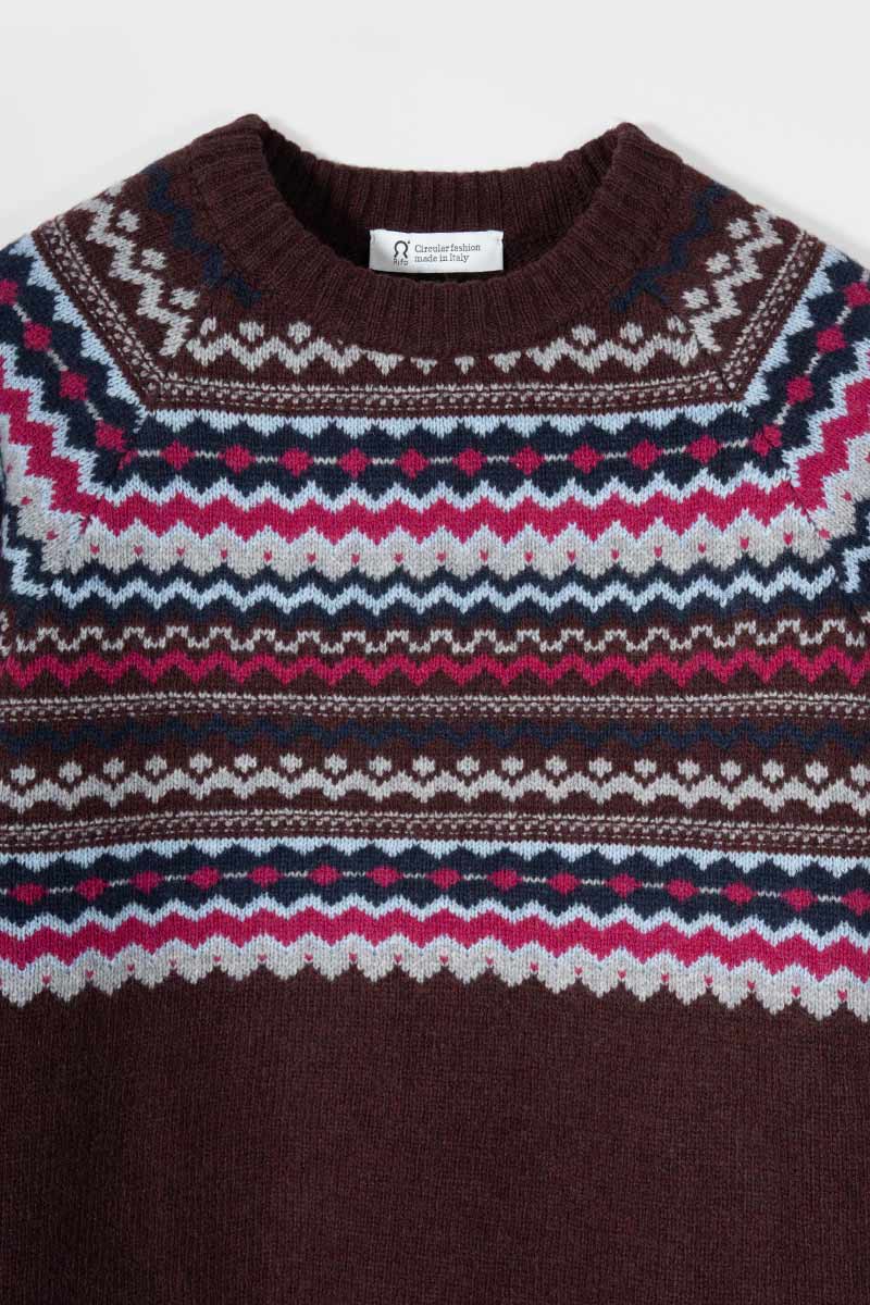 Maglione Lana Donna Stile Norvegese Fantasia Jacquard Marina - Rifò Lab Moda circolare made in Italy