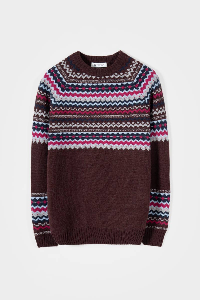 Maglione Lana Donna Stile Norvegese Fantasia Jacquard Marina - Rifò Lab Moda circolare made in Italy