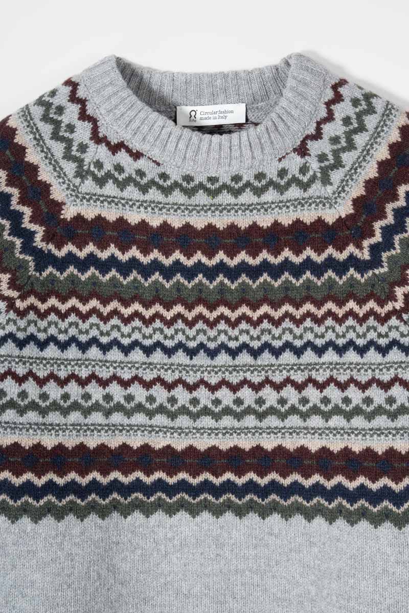 Maglione Lana Donna Stile Norvegese Fantasia Jacquard Marina - Rifò Lab Moda circolare made in Italy