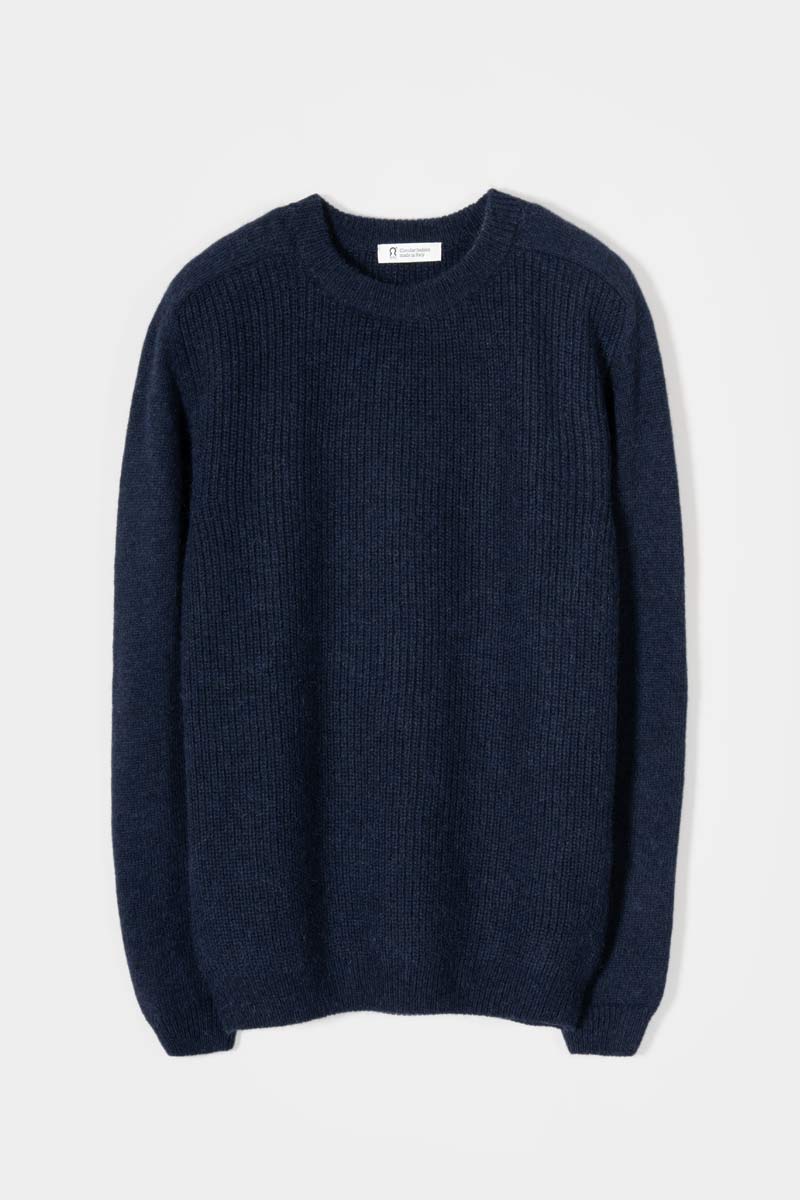Maglione Uomo Alpaca Riciclata Blu Silvano - Rifò Lab Moda circolare made in Italy